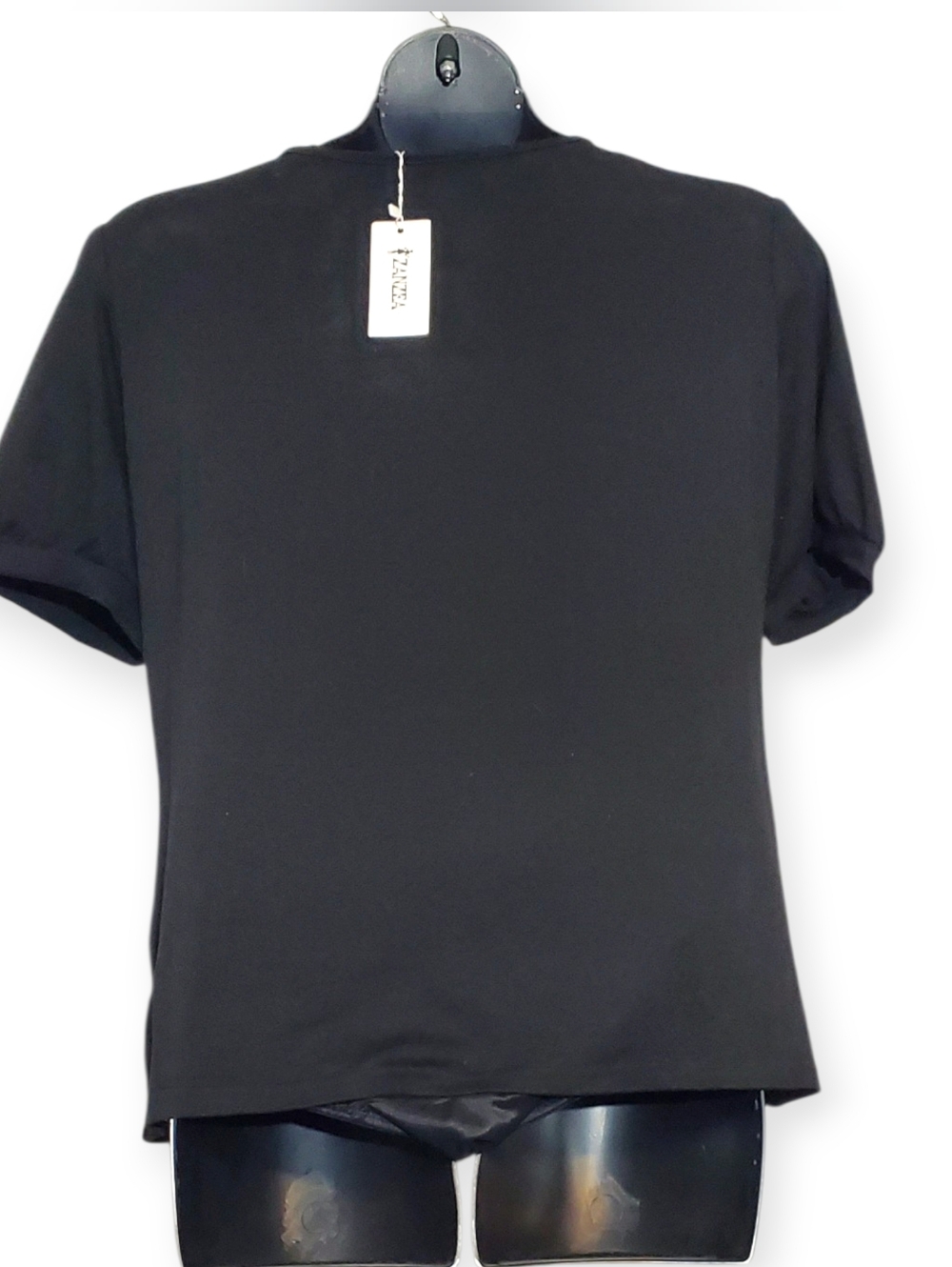 Zanzea Black Short Sleeve Top with Accent Buttons - Picture 3 of 3